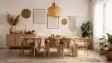 Bohemian Dining Room with Wood and Woven Textures