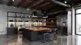 Industrial Kitchen with Concrete and Wood