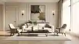 Elegancki Salon z Drewnem i Srebrnymi Akcentami