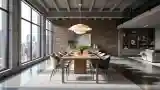 Loft Dining with Raw Concrete and Brick