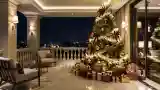 Elegant Terrace with Christmas Tree