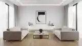 Nowoczesny salon z drewnem i bielą