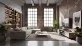 Loft Living Room with Brick and Concrete