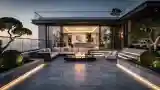 Outdoor Lounge with Fireplace and Stone