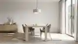 Scandinavian Dining Room with Wood and Silver Lighting