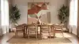 Elegant Dining Room with Wood and Rattan