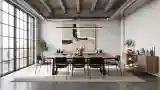 Modern Loft Dining Room with Wood