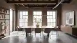 Industrial Dining Room with Brick and Wood