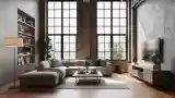 Modern Living Room with Brick Walls