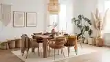 Elegancka Jadalnia z Drewnem i Rostami