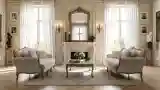 Sofa in Living Room with Marble Fireplace
