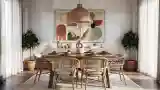 Elegant Dining Room with Rattan Accents