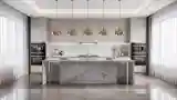 Marble Kitchen with Gold Lighting