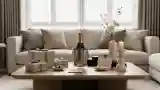 Japandi Living Room with Wood and Silver Accents