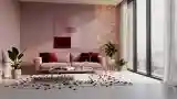Minimalist Living Room with Stone and Red Accents