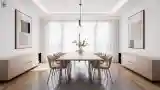 Minimalist Dining Room with Wood and Concrete