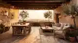 Rustic Terrace with Wood and Stone