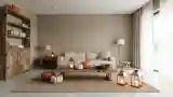 Minimalist Living Room with Wood and Lanterns