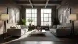 Industrial Living Room with Concrete and Brick