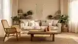 Bohemian Living Room with Wood and Woven Textures
