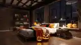 Luxury Loft Bedroom in Halloween Spirit