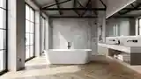 Loft Bathroom with Concrete and Wood