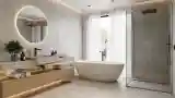 Japandi Bathroom with Marble and Wood