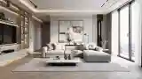 Moderny salon luksusowy z drewnem