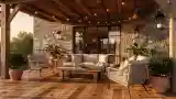 Rustic Terrace with Wood and Stone