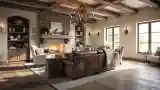 Leather Sofa in Rustic Living Room