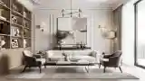 Modern Classic Living Room with Wood and Marble