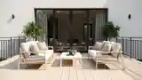 Minimalist Terrace with Sunlit Wood and Glass