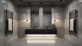 Minimalist bathroom with exposed concrete