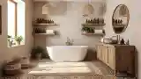 Rustic Spa Bathroom with Wood and Raffia