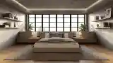 Concrete Ceiling and Wood Bedroom