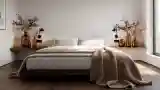 Minimalist Bedroom with Wood and Dark Textures