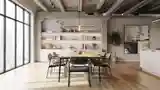 Loft Dining Room with Concrete and Wood