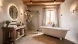 Rustic Bath with Wood and Stone