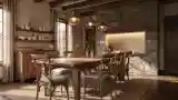 Jadalnia z kamiennym kominkiem