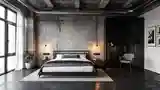 Industrial Bedroom with Concrete Walls
