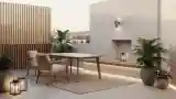 Terasa Japandi z Drewnem i Baldachinem