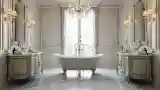 Wąsko wyeksponowana łazienka w stylu barokowym