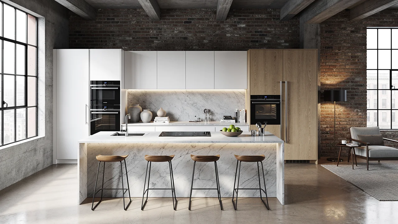 Kuchnia Loft z Marmurowym Wysokim Blatem