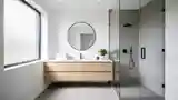 Glass, Wood & Natural Light Bath