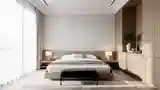 Japandi Bedroom with Wood and Charcoal Gray