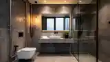 Minimalist bathroom with exposed concrete