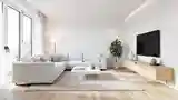 Scandinavian Living Room with Wood and White Walls