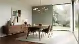 Modern Dining Room with Wood and Gold Accents