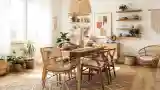 Scandinavian Dining Room with Wood and Rattan