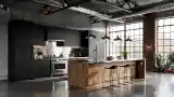 Industrial Kitchen with Wood Island